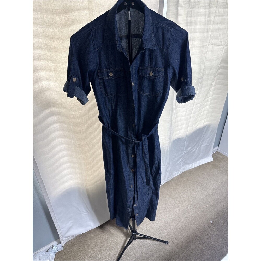 J GEE Dress Womens L Blue Denim Button Front Maxi Belted Anthropologie